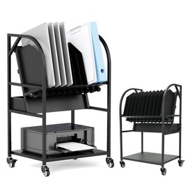 Gtouse 2 Tier Open Laptop Charging Cart with Wheels, 10 Device Mobile Charging Cart for Laptops Computers, Tablets and Chromebooks, Laptop Charging Storage Rack for Office and Classroom