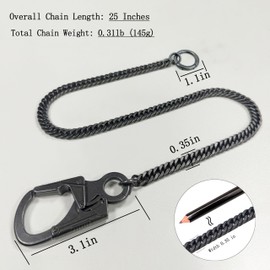 Ahiller Men's Wallet Chain, 25" Pocket Chain, Long Key Chain With Double Locking Ｍechanism, Heavy Duty Biker Chain, Punk Pants Phain, Belt Chain.(YK-Gunmetal-JR-1P)