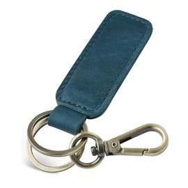 FAMA.store Premium Genuine Leather Car Keychain - Key Ring Organizer with Clip, Durable Key Holder Chain for Men and Women, (Blue)