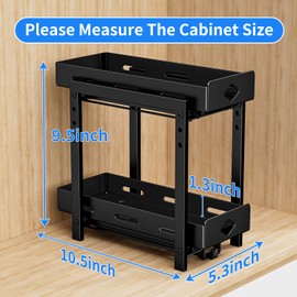 BOIVSHI Pull Out Spice Rack Organizer for Cabinet, 2-Tier Cabinet Spice Rack Organizer, Height Adjustable Vertical Spice Rack for Kitchen Cabinet (5.3''Wx10.8''Dx9.2''H, Metal Black)