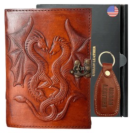 URBAN LEATHER Double Dragon Embossed Journal for Men Women, Sketchbook Scrapbook Drawing Writing Notebook Book of Shadow and Magic Spells, Unlined Paper