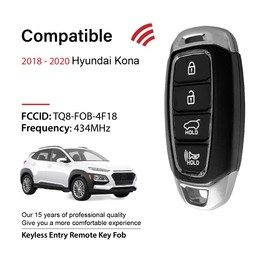 Keylessbest Key Fob Remote Replacement for 2018 2019 2020 Hyundai Kona 4 Buttons 434MHz TQ8-FOB-4F18