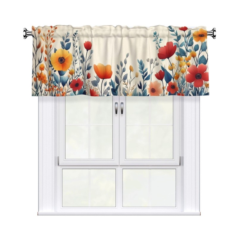 XLinTech 2 Pack Boho Florals Valance for Windows Flower Curtain