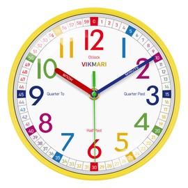 VIKMARI Learning Clock for Kids - Small Silent Non-Ticking Colorful Teaching Clocks Telling The Time for Teaching Time-Decorative Clocks for Kids Room Classroom School Playroom (8 Inch)