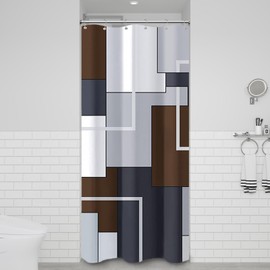 BTTN Stall Fabric Shower Curtain - 36x72 Inches Small Geometric Waterproof Cloth Shower Curtain Set with 6 Hooks, Narrow Hotel Spa Walk in Neutral Simple Abstract Shower Curtains for Bathroom - Brown