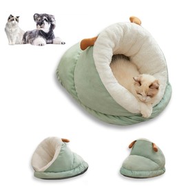 MAUYAR Winter Warm Indoor Cozy Plush Dog Cat Sleeping Bag, Soft Calming Pet House Cave Nest Donut Tunnel Bed (Green, Small)