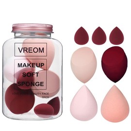 Makeup Sponge 7 Pcs Set for Liquid, Cream, and Powder, Enhanced Make Up Application, Ideal Gift,Multi-colored with 1 Mini Makeup Sponge Pink (Dark red rose)