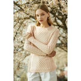 v28 Women Crew Neck Korea Knit Stretchable Elasticity Long Sleeve Sweater Jumper (L, Beige)