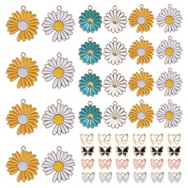 Create idea 48 Pieces Butterfly Daisy Flower Mixed Enamel Pendant Alloy Various Charms Set Craft Supplies for Necklace Bracelet Ankle Earring Jewellery DIY Making, Alloy Steel