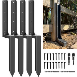 IRONBARBIE Thickened Fence Post Repair Stake, Fence Post Repair Kit, Brackets Mender for Repair Leaning 4x4/6x6 Wood Fence Post Support (B1, Thickened 11-Gauge, 4 Pack/Black)