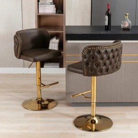 Luxury Swivel Barstools with Adjustable Seat Height Modern PU Upholstered Backrest Living Room & Bedroom Bar Chairscolor: Brown + PU Leather + Foam, size: 18*19*23in