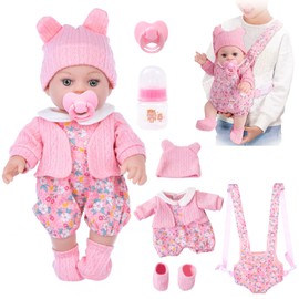 DOTVOSY 12" Baby Doll Set with Clothes and Baby Carrier for Dolls Reborn Baby Doll Accessories Include Feeding Bottles Nipple Toy Stuffs for Kids Age 3+