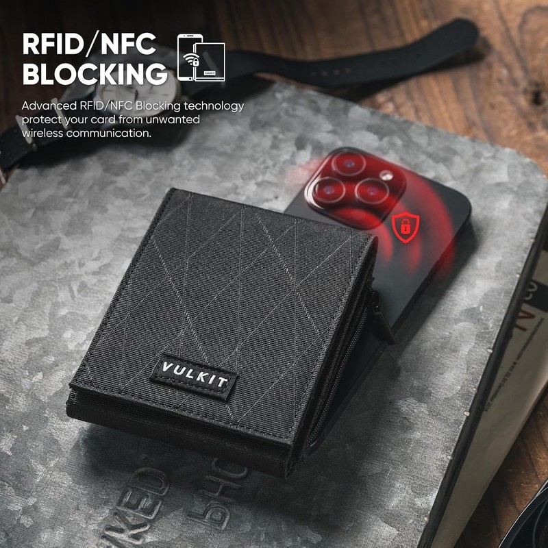 VULKIT Carteras de nailon con bloqueo RFID para hombre, billetera
