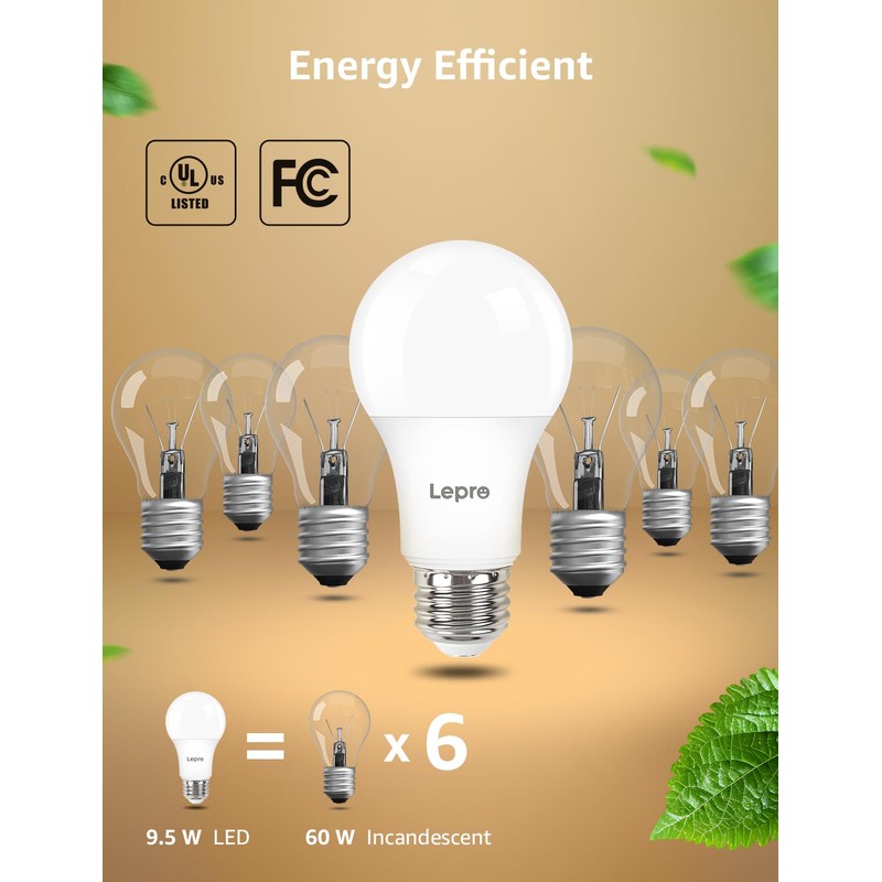 Lepro Dimmable LED Light Bulbs 60 Watt Equivalent, 9.5W 800LM