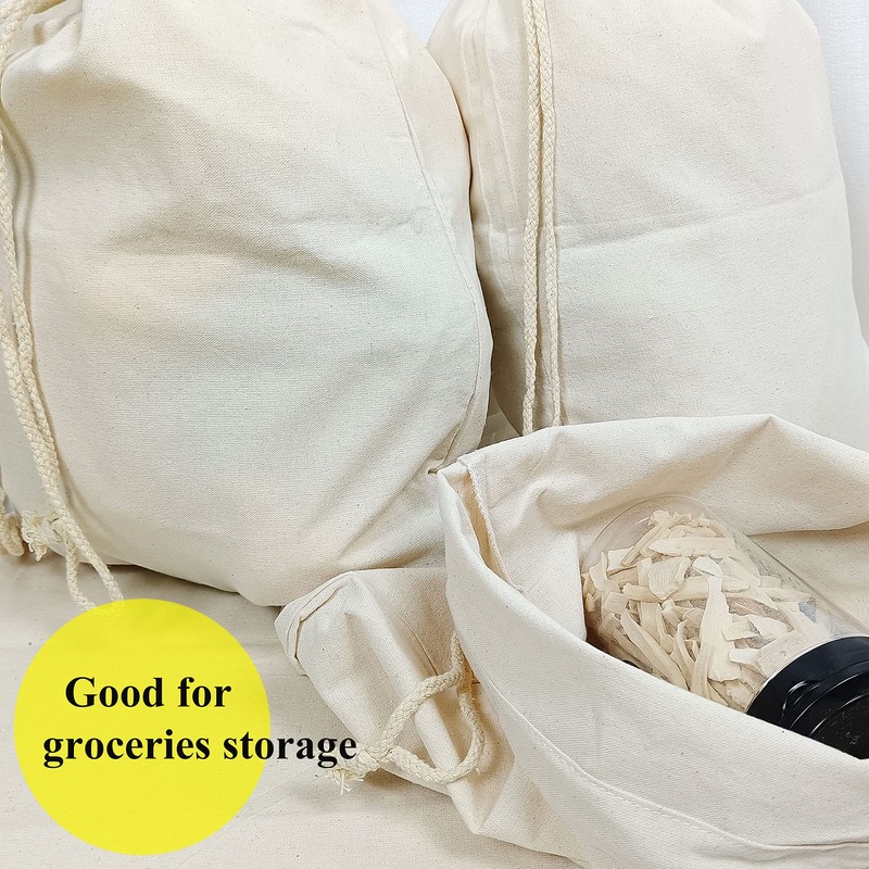 Freletry Drawstring 100% Cotton Muslin Bags Reusable Storage Bag for