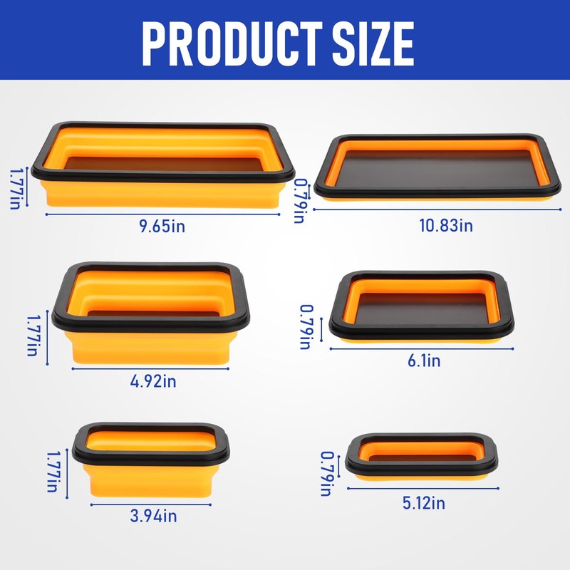 12 Pcs Collapsible Magnetic Parts Tray Set 3 Size,Multicolor