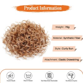 Flyroseing Ombre Ginger Strawberry Blonde Messy Bun Hair Piece,Short Curly Elastic Drawstring Hair Bun Extensions,Synthetic Fake Hair Curly Bun Hair Piece Clip for Women Hair Bun Extension