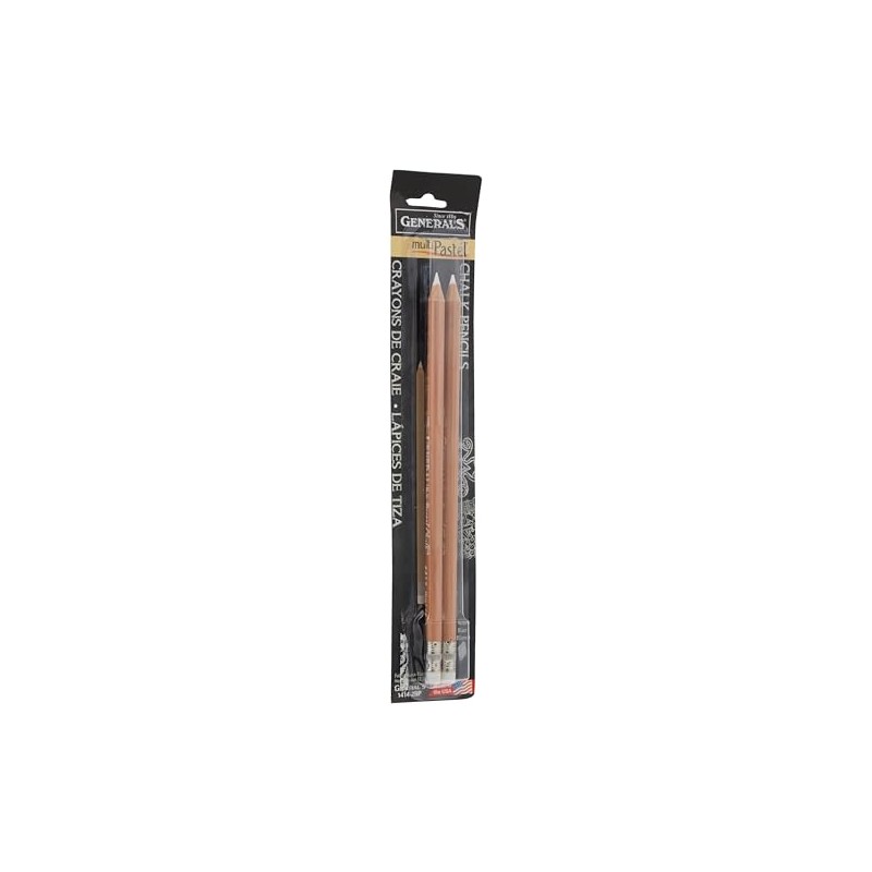 General Pencil 2 Piece Multi-Pastel Chalk Pencils, White