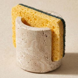 NADSENY Natural Travertine Sponge Holder for Kitchen Sink - Luxury Stone Sponge Caddy, Quick-Drying Modern Minimalist Marble Kitchen Countertop Organizer - Housewarming Gift, Home Decor, Beige