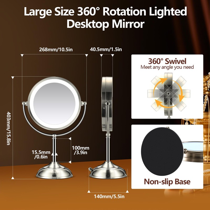 20x Large Lighted Makeup Mirror, Rechargeable 8.6" Magnifying Makeup Mirror,