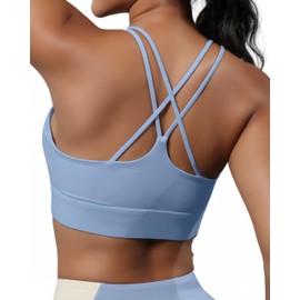 Grace Form Sports Bra for Women Strappy Medium Support Push Up Padded Sports Bra for Running Workout Bra Yoga Bra Grey Blue