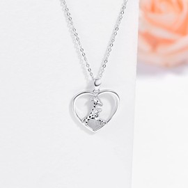 Giraffe Necklace 925 Sterling Silver Giraffe Mother Daughter Necklace Cute Heart Necklaces Animals Giraffe Jewellery Gifts for Women Girls Children, Sterling Silver, No Gemstone