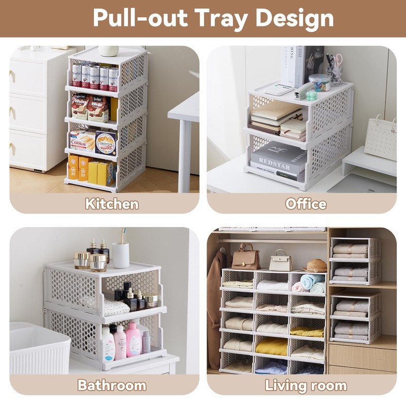 Pull-out Plastic Storage Basket with a Lid,Stackable Closet Organizers Drawer