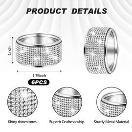 Suclain 12 Pcs Crushed Diamond Silver Napkin Rings Rhinestone Placemats Set Napkin Rings Holder Silver Crushed Rhinestone Placemats 13 x 13'' for Wedding Party Dinner Table Decoration (Stylish Style)