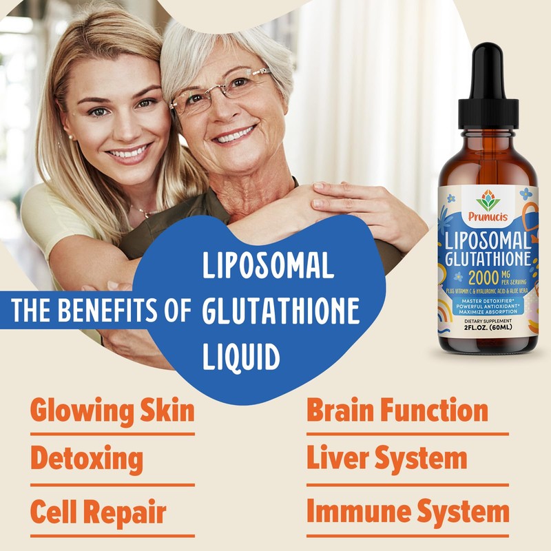 Prunucis 2000MG Liposomal Glutathione Liquid, 98% Absorption, Active Form L-Glutathione