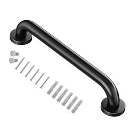 1 Pack 16” No-Slip Black Metal Stairway Hand Railing Outdoor Steps Hand Rails Safety Grab Bar for Elderly Safety Handle Rail 440LBS Load Capacity Wall Mount Stainless Steel