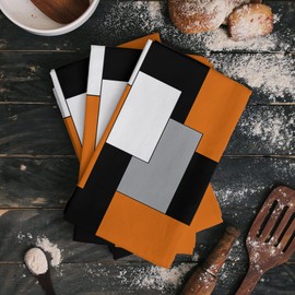 Rocking Giraffee Microfiber Kitchen Towels 1 Pack, Abstract Art Orange Black Gray Splice Absorbent Dish Towel Quick Drying Hand Towels Set Dishcloths for Kitchen Bathroom Hotel, 16x24 inch