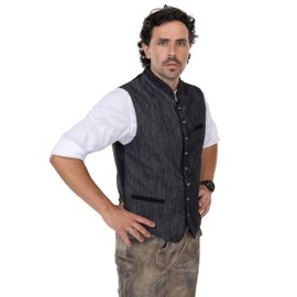 Schöneberger Trachten Men's Traditional Waistcoat Grey/Anthracite, Classic Lederhosen Loden Vest, Vintage Traditional Gilet Thurgau, charcoal