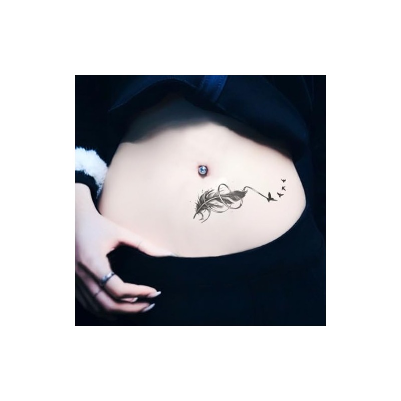 Oottati 2 Sheets Small Tiny Temporary Tattoo Stickers Black Feather