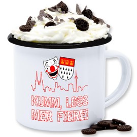 Emaille Tasse Blechtasse - & Fasching - Tassen - Kumm loss mer fiere Kölle Alaaf Köln Wappen Karneval Karnevalskostüm Clown - 300 ml - Weiß Schwarz - fasching- kölsches carnevale kölner