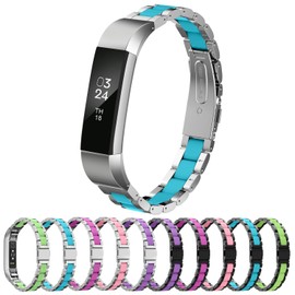 Greeninsync Compatible with Fit Bit Alta HR Metal Band, Special Pattern Replacement for Fit Bit Alta Stainless Steel Bands Adjustable Accessory Wristband Small/Large for Alta Fitness Tracker -Teal