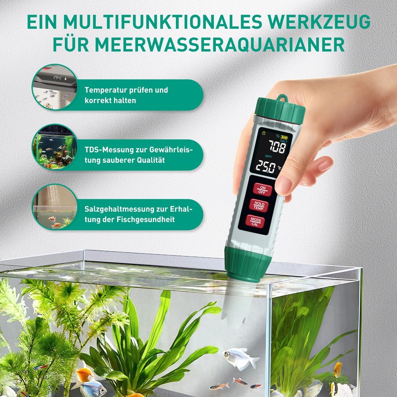PH Meter Water, PH/TDS/EC/Salinity/Thermometer 5 in 1 pH Value Meter