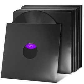 Facmogu - 10 fundas de vinilo de 12 pulgadas, chamarra de cartón de 350 g/m² con orificio, fundas de álbum de vinilo LP de peso pesado, fundas protectoras de almacenamiento de discos de vinilo antiestático, color negro brillante