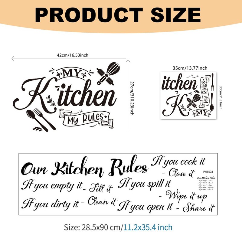 Kitchen Wall Stickers 2Pcs, Inspiring Wall Decals Kitchen Rules Cupboard
