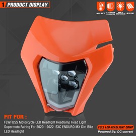 fewfuss Dirt Bike Led Headlight Motorcycle 2020-2022 Enduro Headlight Kit for EXC EXCF SX SXF XC XCF XCW XCFW (Orange-Dual 5)