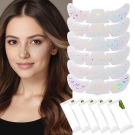 6 Pcs Holographic Glitter Freckles Face Tattoo with 6 PCS Facial Wipes - Waterproof Sparkle Fake Freckles Temporary Tattoos, Face Glitter Makeup Patches for Women Festival Concert Rave Accessories
