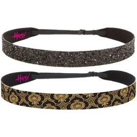 Hipsy Women's Adjustable No Slip Fashion Headbands Black Victorian Scroll 2pk