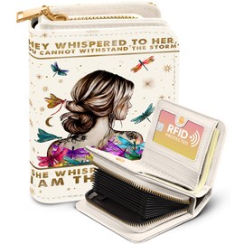 Bistup Credit Card Holder Wallet for Women Cute Leather Ladies Teen Girls Female Cardholder Wallets Accordion Purse Small Medium Aesthetic Print Modern Design Rfid Zipper Around