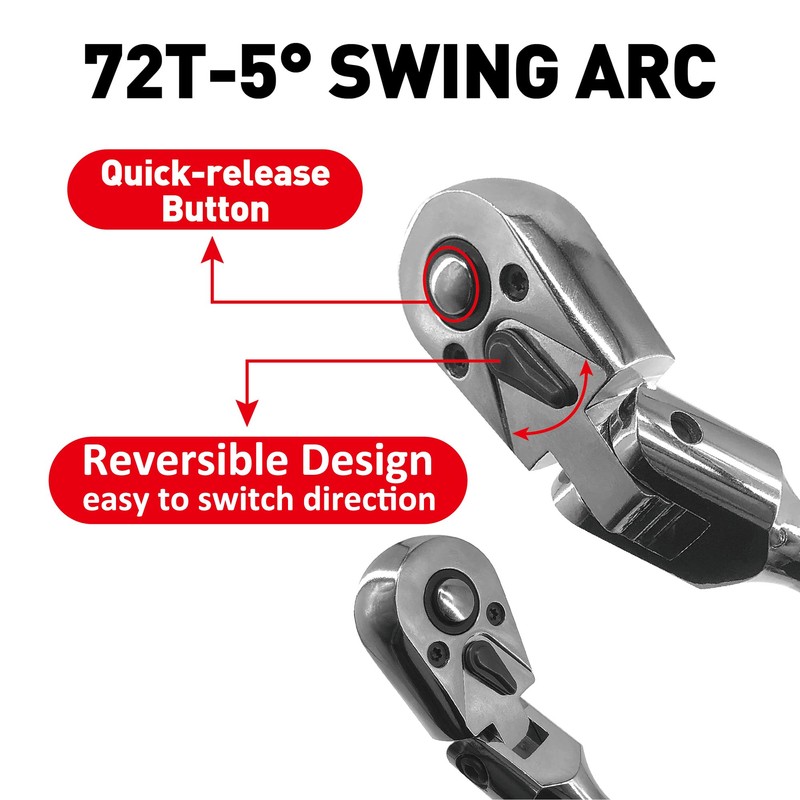 MacWork 1/2-Inch Drive Telescoping Ratchet, 72 Teeth Quick-Release, Reversible Flex