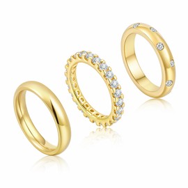 TempBeau Women's Rings with Cubic Zirconia, 14 K Gold-Plated Ring Set Made of Stainless Steel Copper for Women, Girlfriend, Mum, Finger Ring, Jewellery, Stackable, Waterproof Rings for Birthday