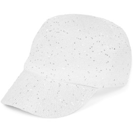 styleBREAKER Women's Summer Baseball Cap Woven with Sequins, Airy Baseball Cap with Metal Buckle, Adjustable, Plain Peaked Cap for Beach and Leisure, White, Unit size