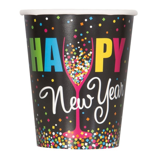 9oz Confetti New Years Party Paper Cups, 8ct