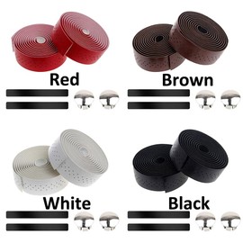 Gexmile 2 Rolls Bicycle Handlebar Tapes Cycling Road Bike Handlebar Tape Leather PU Cycling Band Non-Slip Comfort Black with Handlebar End Plugs