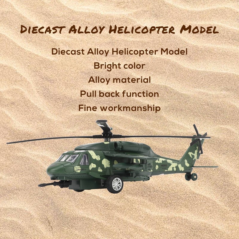 Diecast Metal Helicopter Model Sound Light Pullback Alloy Fighter Aircraft