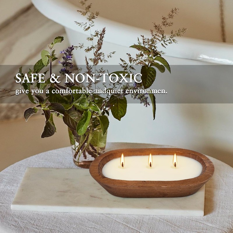 Citronella Scented 3-Wick Candle (8oz) Oval Wood Bowl Candle, Clean