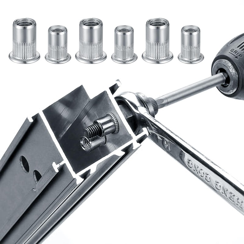 60 Pcs Rivet Nuts Set, M6 Stainless Steel Rivnuts, Flat